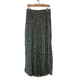 Le Lis | Green & Black Pleated Leopard Maxi Skirt w. Elastic Waist Large